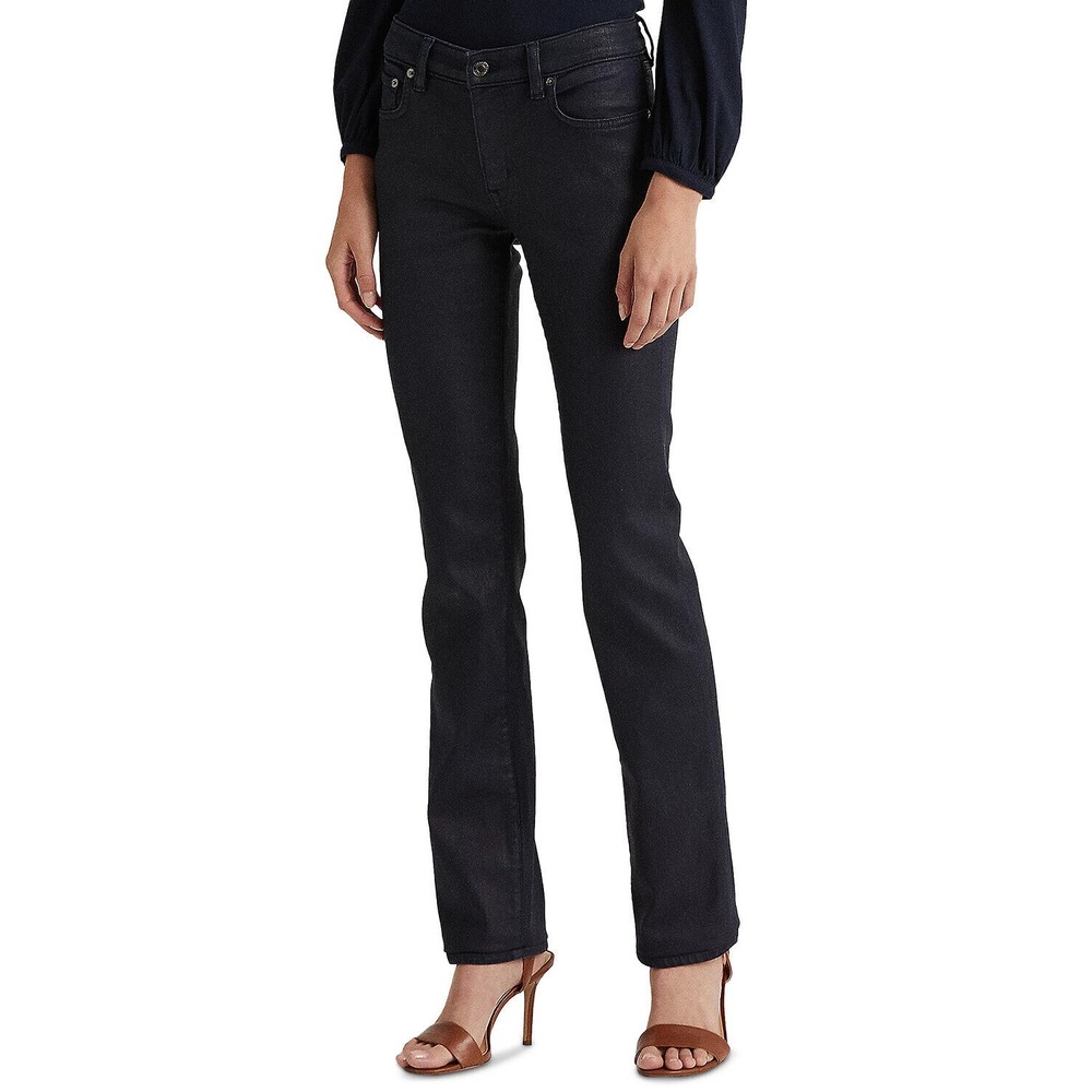 Lauren Ralph Lauren Mid Rise Straight Jeans Coated Navy Wash Size 16